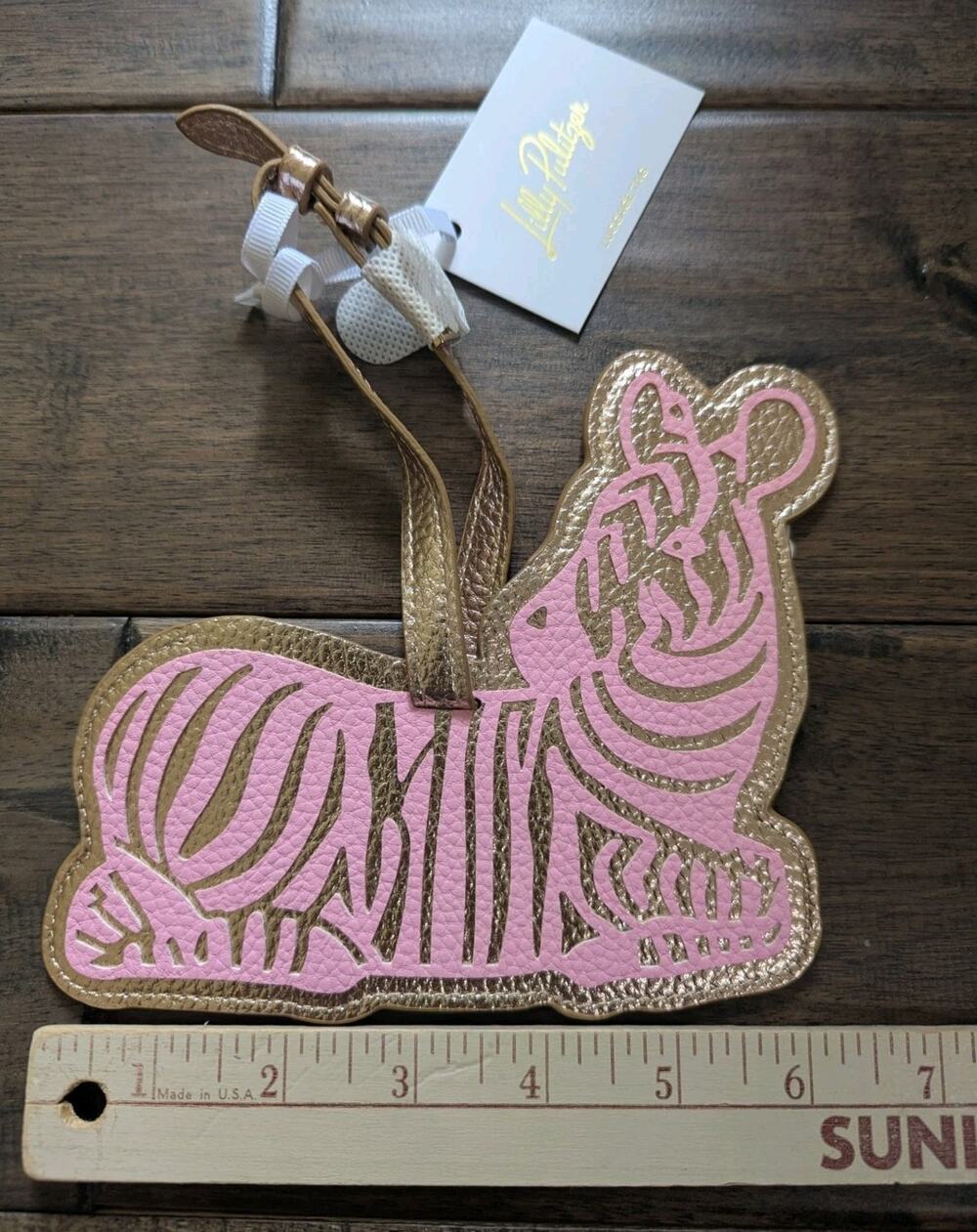 New Lilly Pulitzer Zebra Print Charm Bag Luggage Tag Reversible PINK Gold
